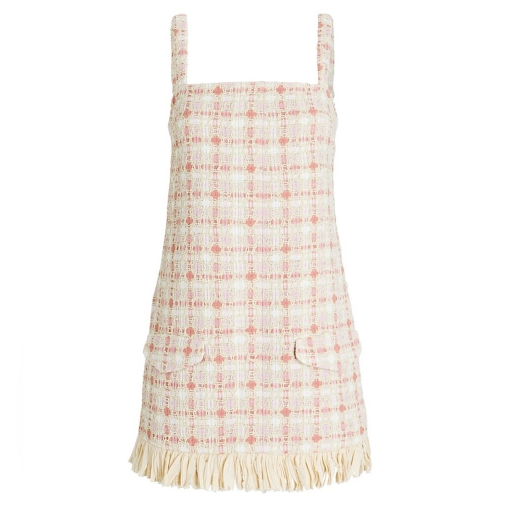 ALEXIS Linza Pink tweed fringe hem mini dress XS